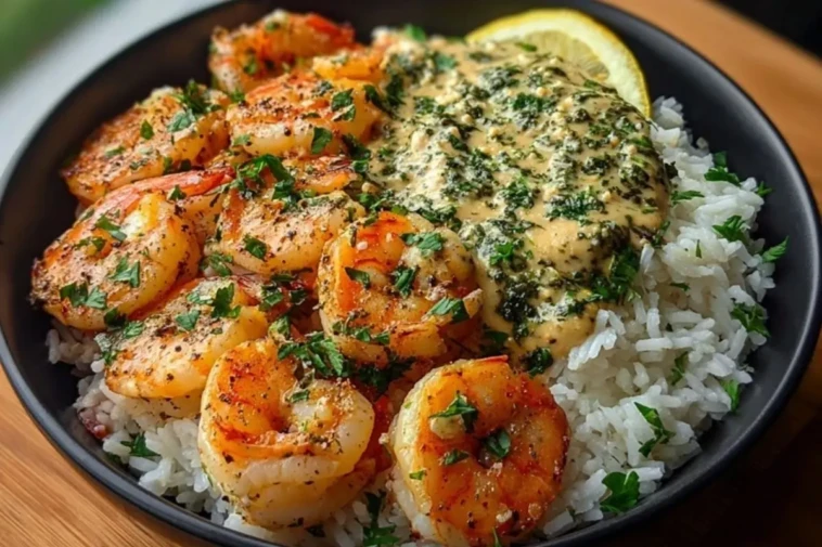 Garlic Butter Shrimp Bowl Recipe with Creamy Herb Rice 1