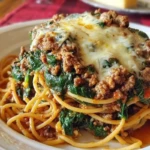 Garlic Butter Spaghetti with Cheesy Italian Sausage and Spinach 1