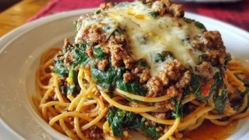 Garlic Butter Spaghetti with Cheesy Italian Sausage and Spinach 1