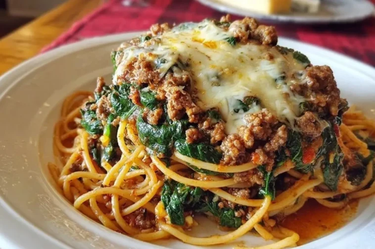 Garlic Butter Spaghetti with Cheesy Italian Sausage and Spinach 1