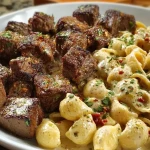Garlic Butter Steak Bites & Creamy Chipotle White Cheddar Shells