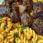 Garlic Butter Steak Bites with Spicy Cajun Alfredo Twisted Pasta 1
