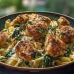 Garlic Chicken Bites & Creamy Cajun Spinach Artichoke Alfredo Pasta 1