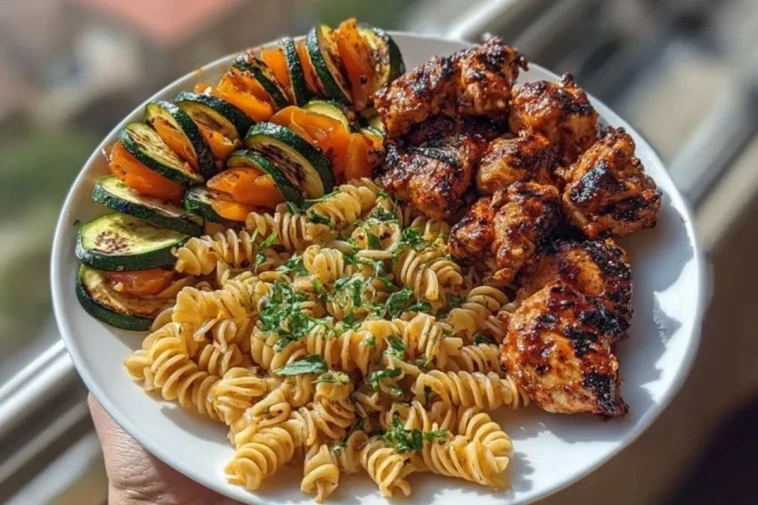 Garlic Chili Oil Chicken Bites & Cajun Alfredo with Charred Zucchini Twists 1