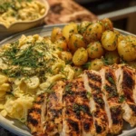 Greek Chicken Alfredo & Garlic Potatoes with Spicy Hot Honey Tahini Pesto 1