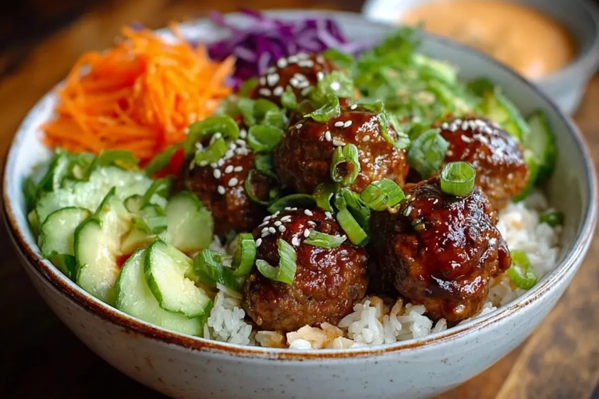 Korean BBQ Meatball Rice Bowls