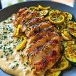 Lemon Dill Chicken Alfredo with Roasted Red Pepper Whipped Feta & Crispy Parmesan Zucchini 2