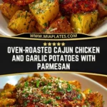 Oven-Roasted Cajun Chicken and Garlic Potatoes with Parmesan Pin