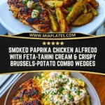 Smoked Paprika Chicken Alfredo with Feta-Tahini Cream & Crispy Brussels-Potato Combo Wedges Pin