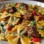 Spicy Cajun Bowtie Pasta with Beef, Sausage & Creamy Garlic Sauce 1