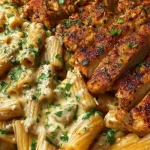 Spicy Cajun Chicken Rigatoni in Creamy Mozzarella Alfredo