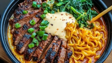 Spicy Korean Ramen with Grilled Beef & Creamy Sauce 1