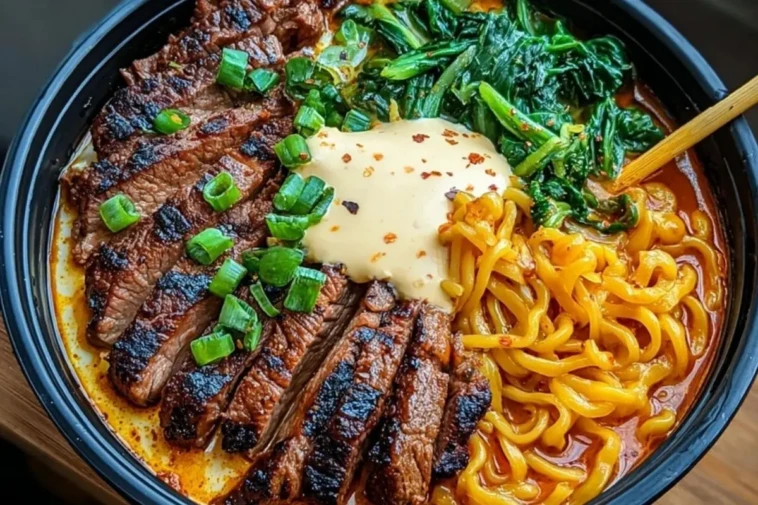 Spicy Korean Ramen with Grilled Beef & Creamy Sauce 1