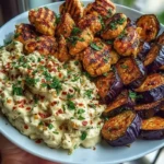 Spicy Whipped Feta Chicken Alfredo with Crispy Eggplant Wedges & Chili Oil Drizzle 1