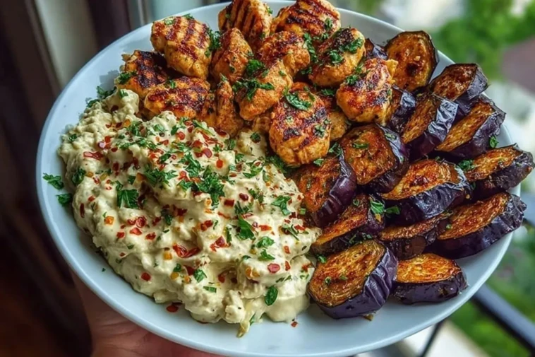Spicy Whipped Feta Chicken Alfredo with Crispy Eggplant Wedges & Chili Oil Drizzle 1
