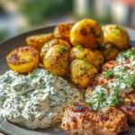 Spicy Yogurt Marinated Chicken with Dill Feta Cream & Crispy Baby Potatoes 1
