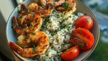 The Best Garlic Butter Shrimp Bowl Recipe with Creamy Herb Rice 1