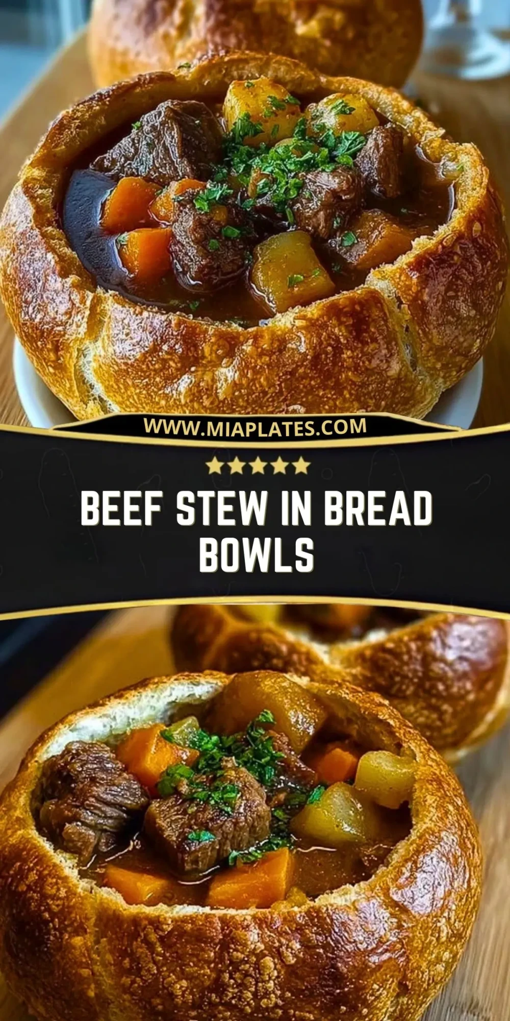 Beef Stew in Bread Bowls Pin 1