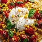 Burrata Pasta with Roasted Tomatoes, Fresh Basil & Sweet Corn