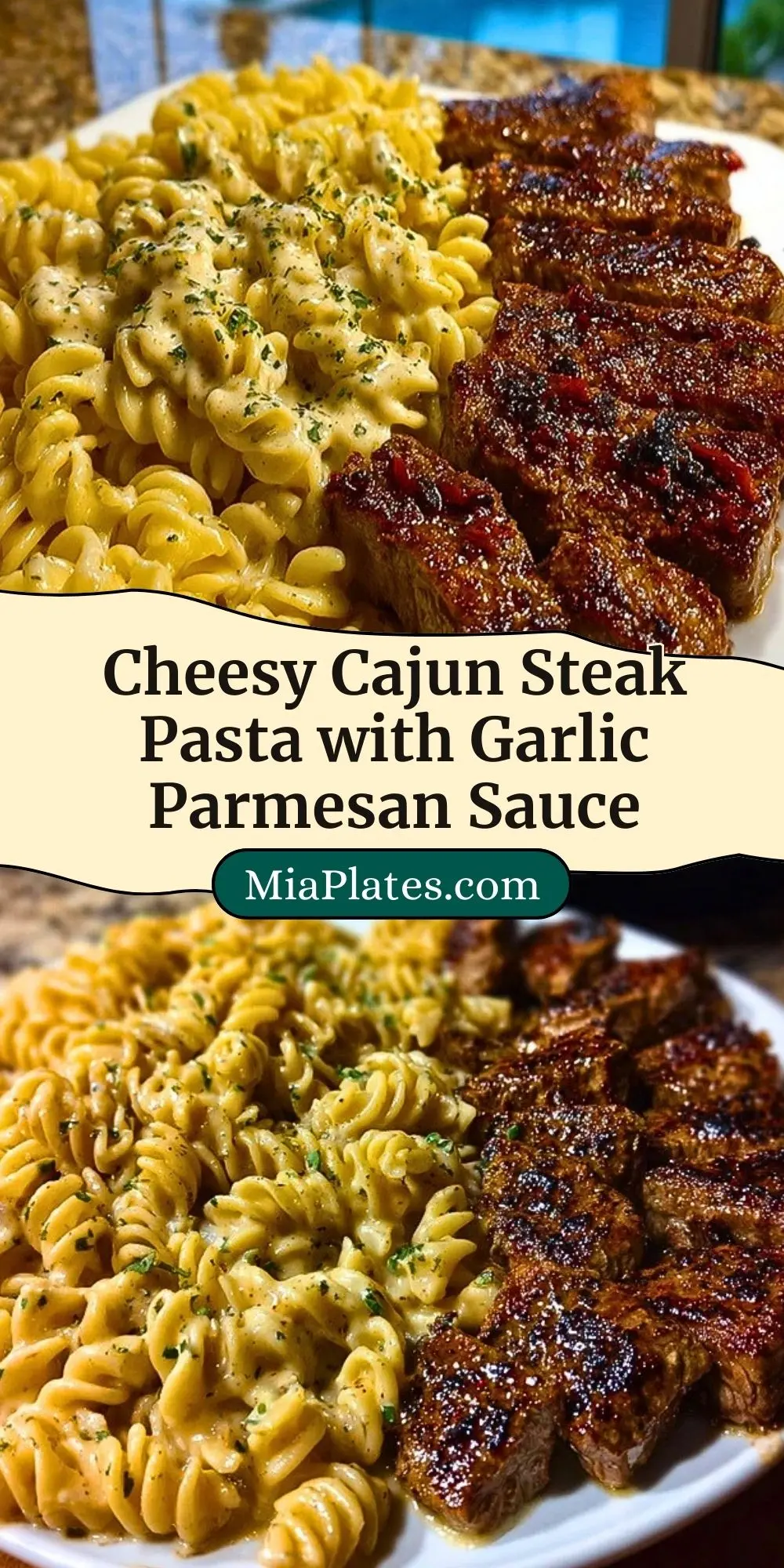 Cheesy Cajun Steak Pasta with Garlic Parmesan Sauce Pin 2