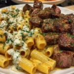 Cheesy Garlic Butter Steak with Rigatoni in Four-Cheese Sauce 1