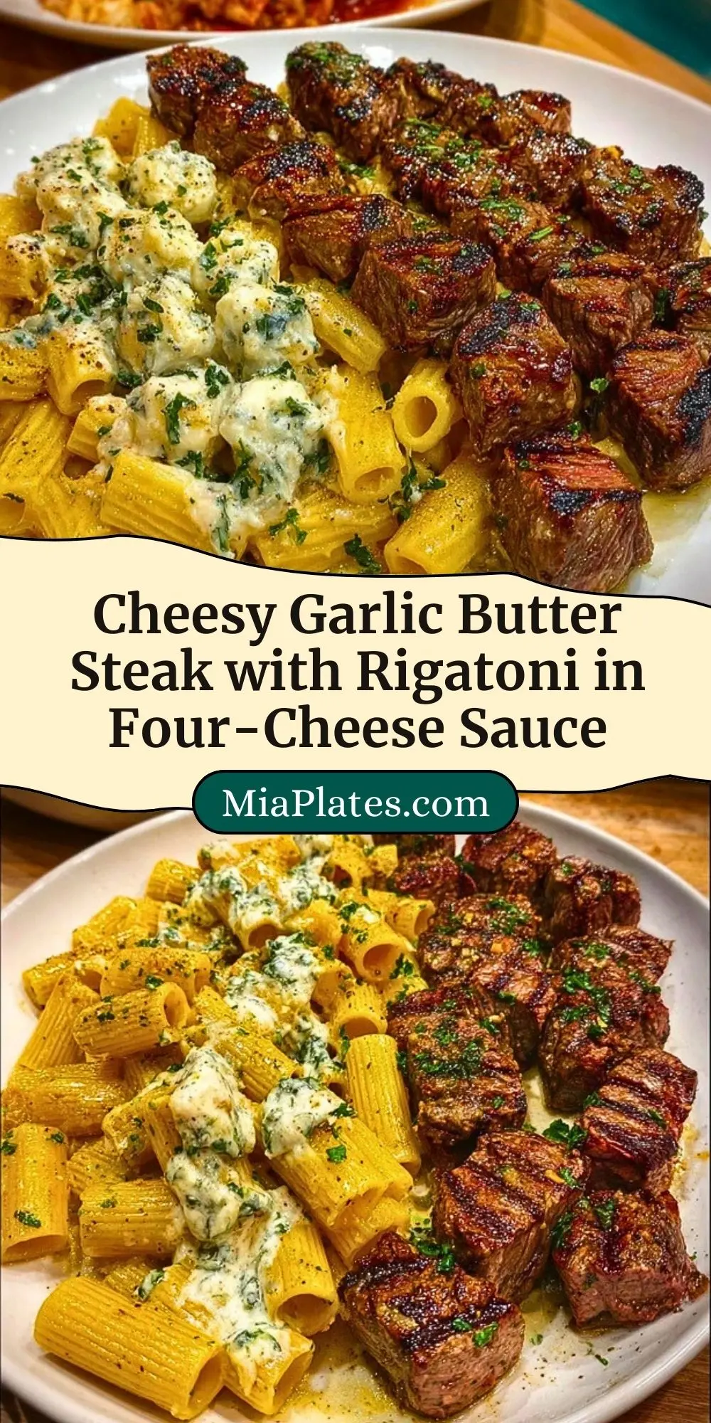 Cheesy Garlic Butter Steak with Rigatoni in Four-Cheese Sauce Pin 2