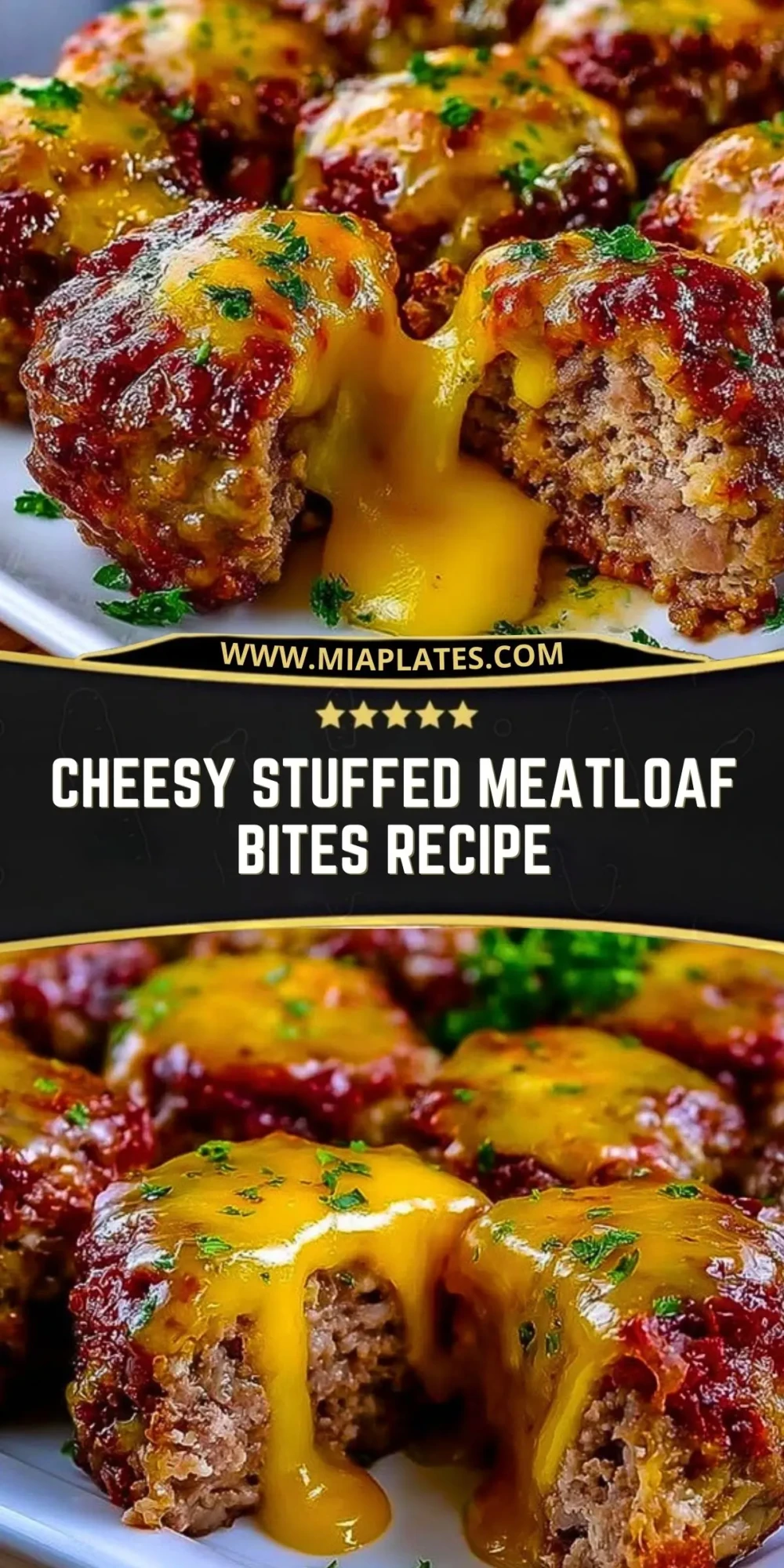 Cheesy Stuffed Meatloaf Bites Recipe Pin 1