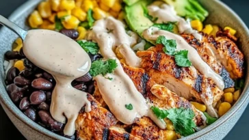 Chipotle Chicken Bowl with Black Beans, Corn, & Creamy Sauce 1