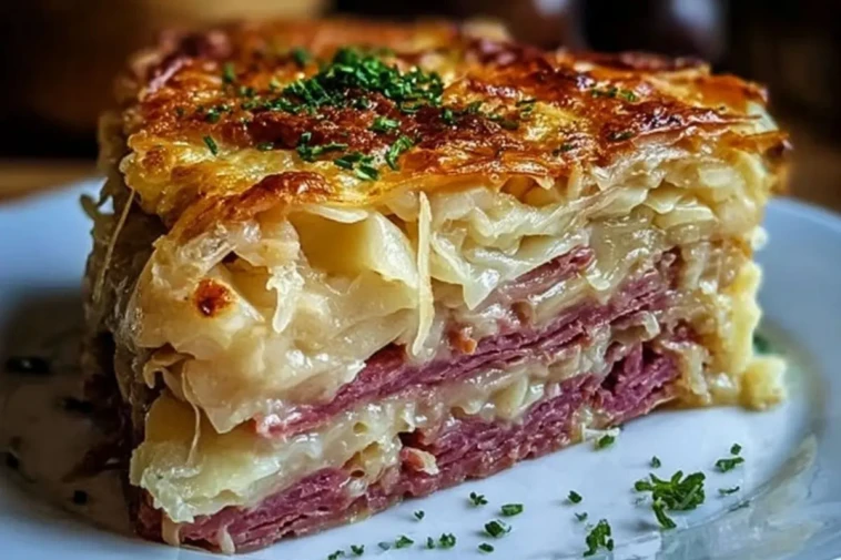 Classic Reuben Bake with Corned Beef, Sauerkraut & Swiss