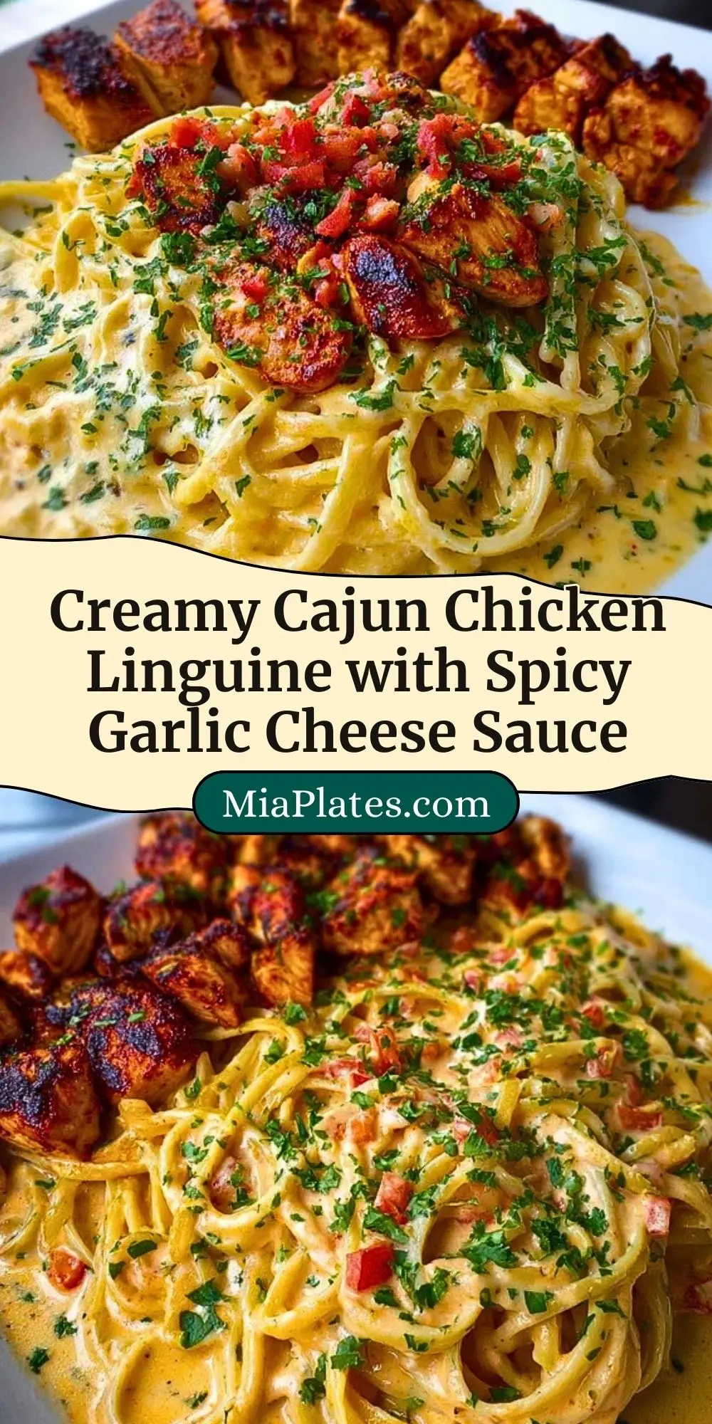 Creamy Cajun Chicken Linguine with Spicy Garlic Cheese Sauce Pin 2