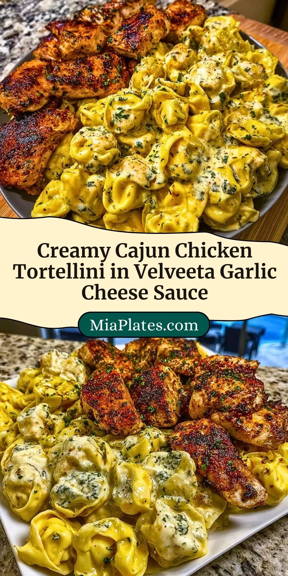 Creamy Cajun Chicken Tortellini in Velveeta Garlic Cheese Sauce Pin 2