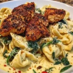 Creamy Chicken Tortellini with Spinach and Garlic Parmesan Cheese