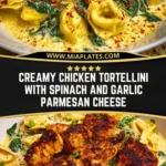 Creamy Chicken Tortellini with Spinach and Garlic Parmesan Cheese Pin 1