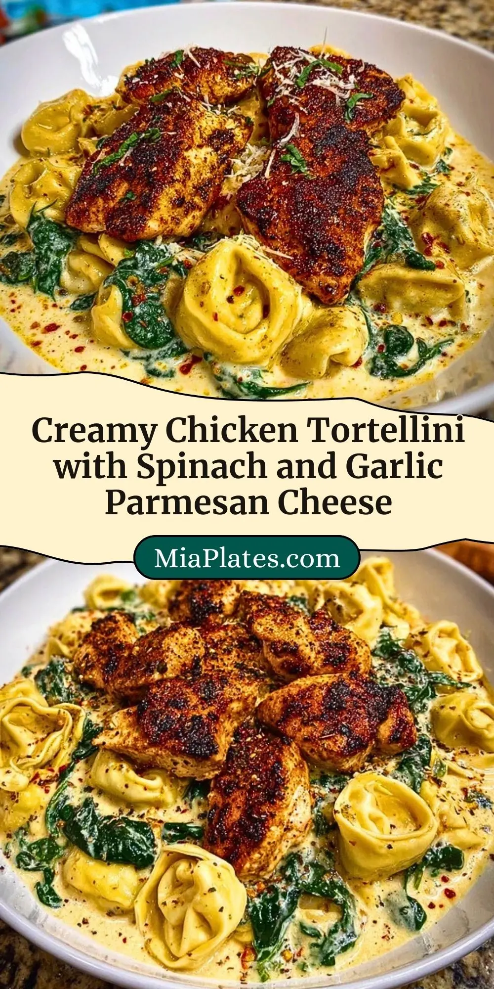 Creamy Chicken Tortellini with Spinach and Garlic Parmesan Cheese Pin 2