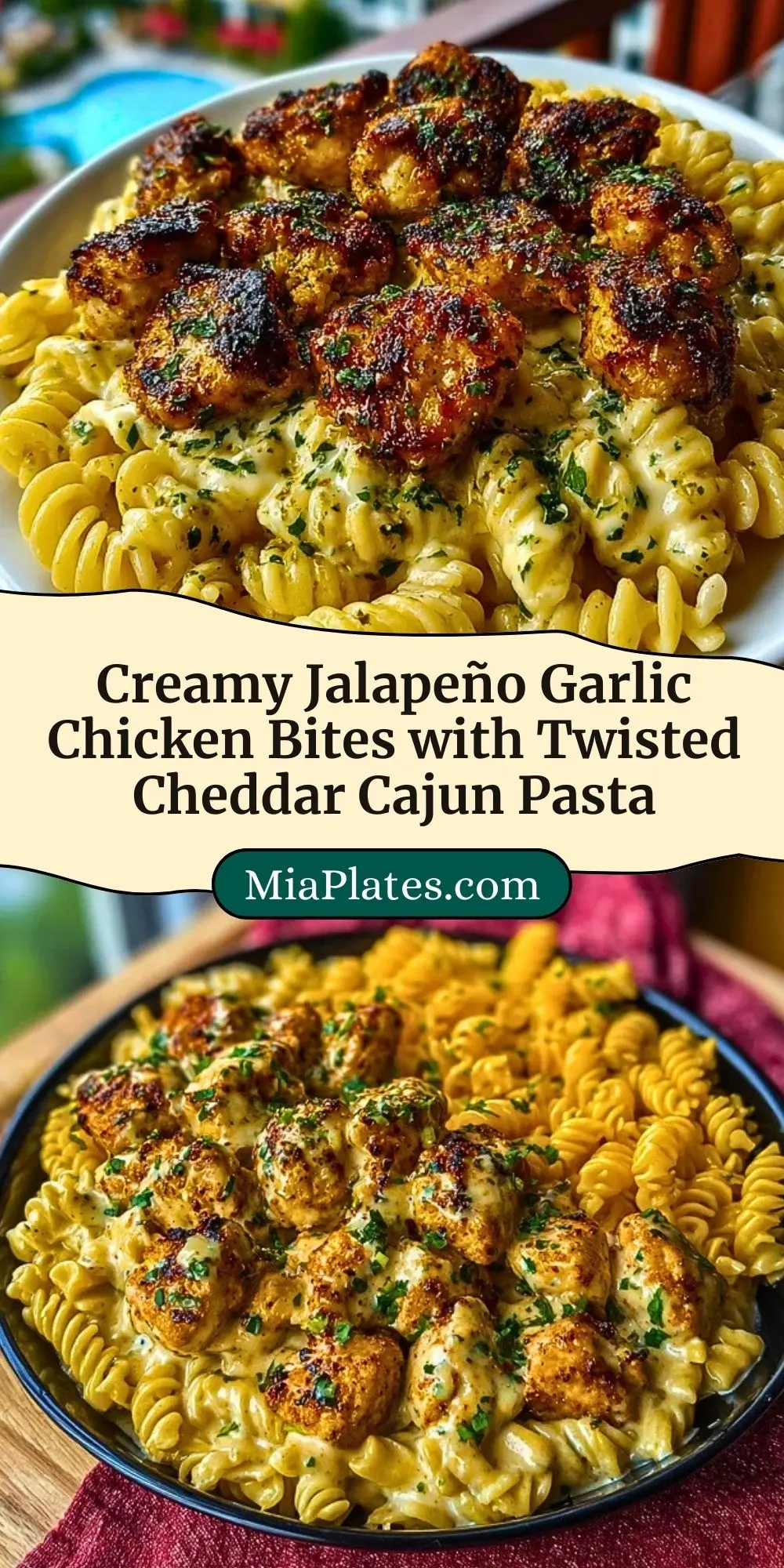 Creamy Jalapeño Garlic Chicken Bites with Twisted Cheddar Cajun Pasta Pin 2