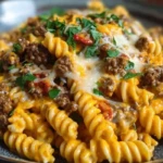 Creamy Mozzarella Rotini with Spicy Cajun Beef and Velveeta Sauce 1