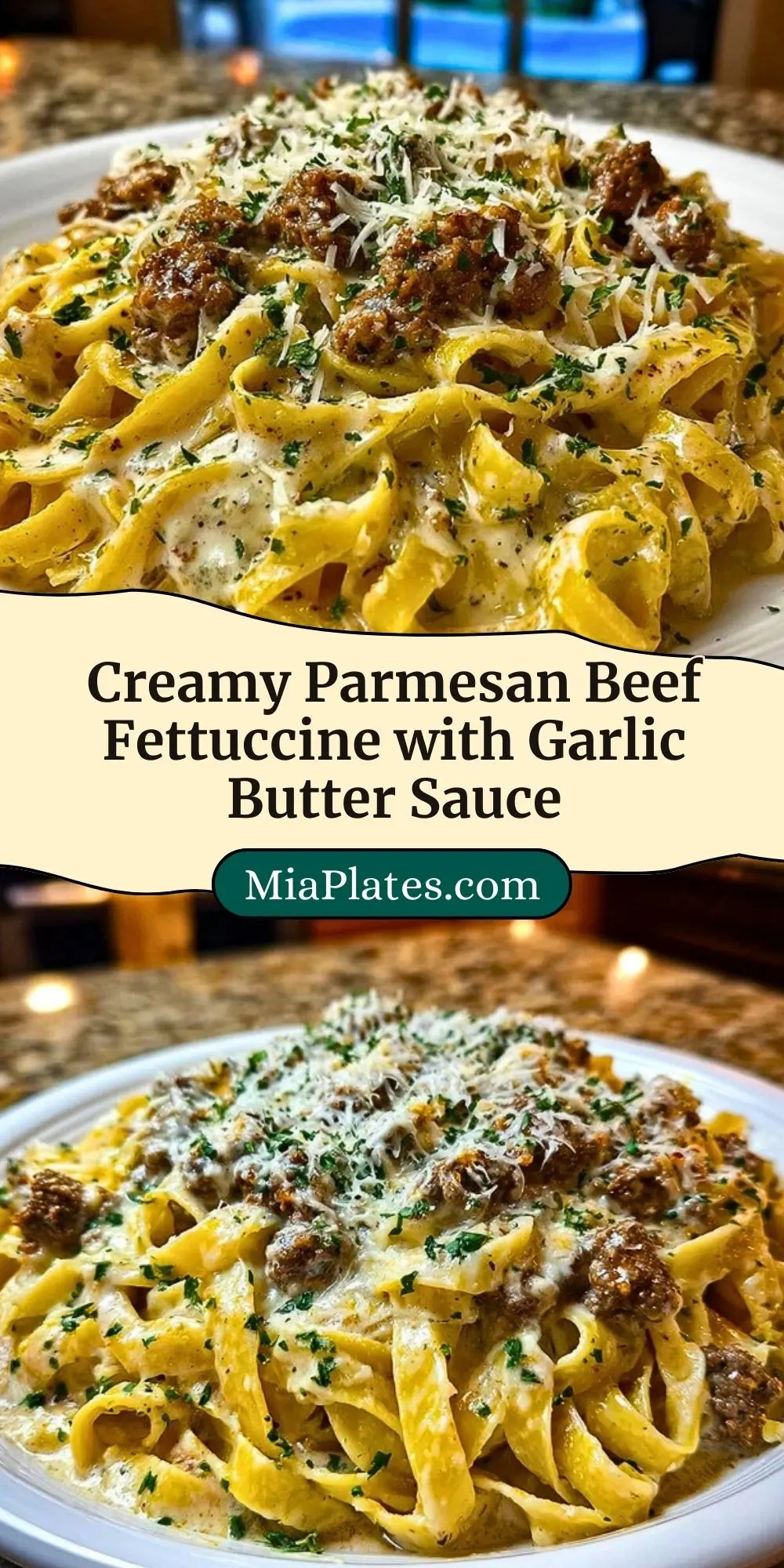 Creamy Parmesan Beef Fettuccine with Garlic Butter Sauce Pin 2