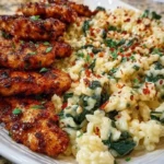 Creamy Parmesan Spinach Rice with Spicy Garlic Chicken 1