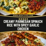 Creamy Parmesan Spinach Rice with Spicy Garlic Chicken Pin 2