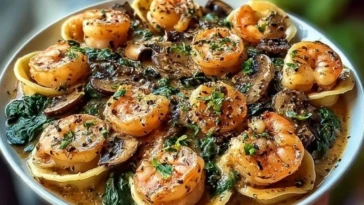 Creamy Spinach Mushroom Shrimp Shells