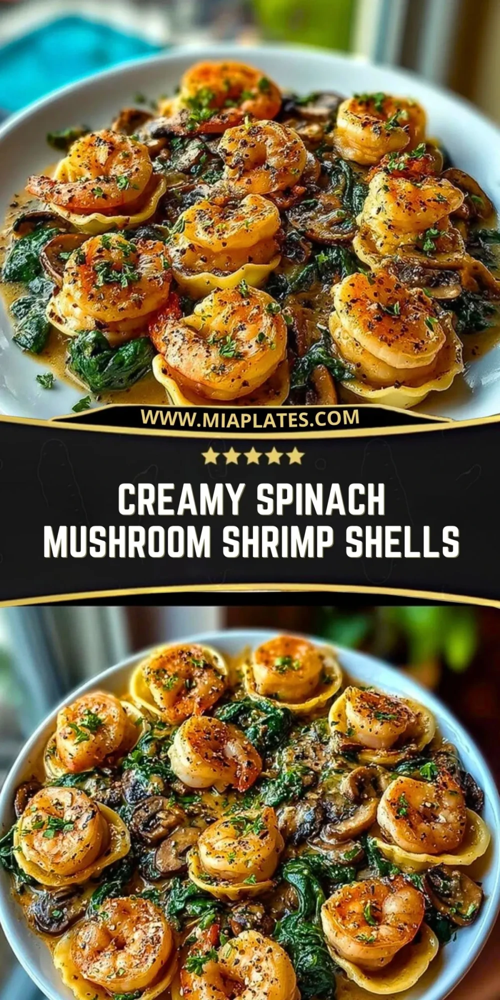 Creamy Spinach Mushroom Shrimp Shells Pin 1