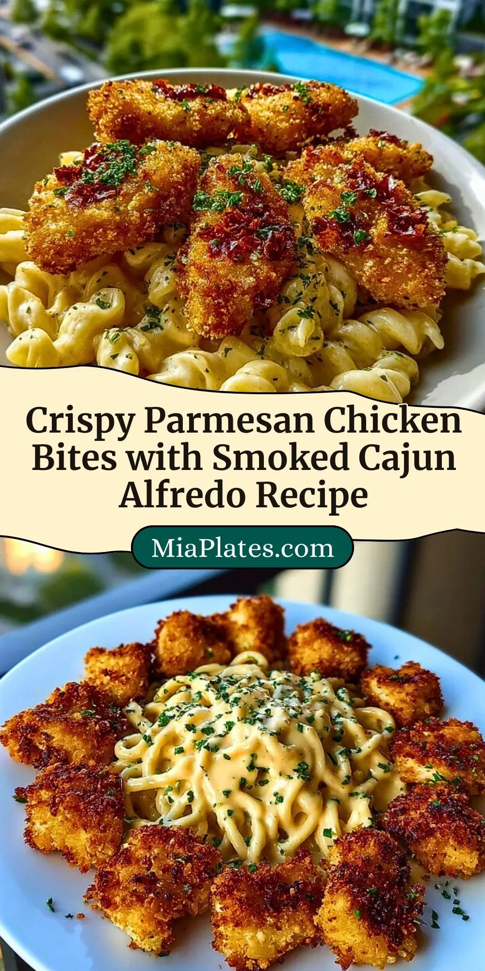 Crispy Parmesan Chicken Bites with Smoked Cajun Alfredo Recipe Pin 2