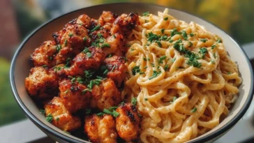 Easy Garlic Butter Chicken Bites with Spicy Cajun Alfredo Recipe 1