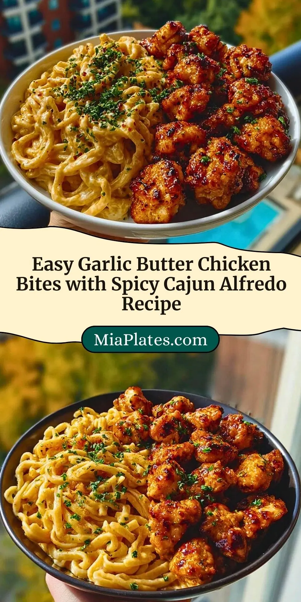Easy Garlic Butter Chicken Bites with Spicy Cajun Alfredo Recipe Pin 2