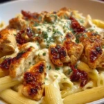 Garlic Butter Chicken Penne with Creamy Three-Cheese Sauce 1