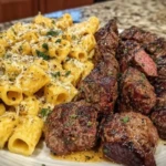 Garlic Butter Steak with Creamy Parmesan Rigatoni 1