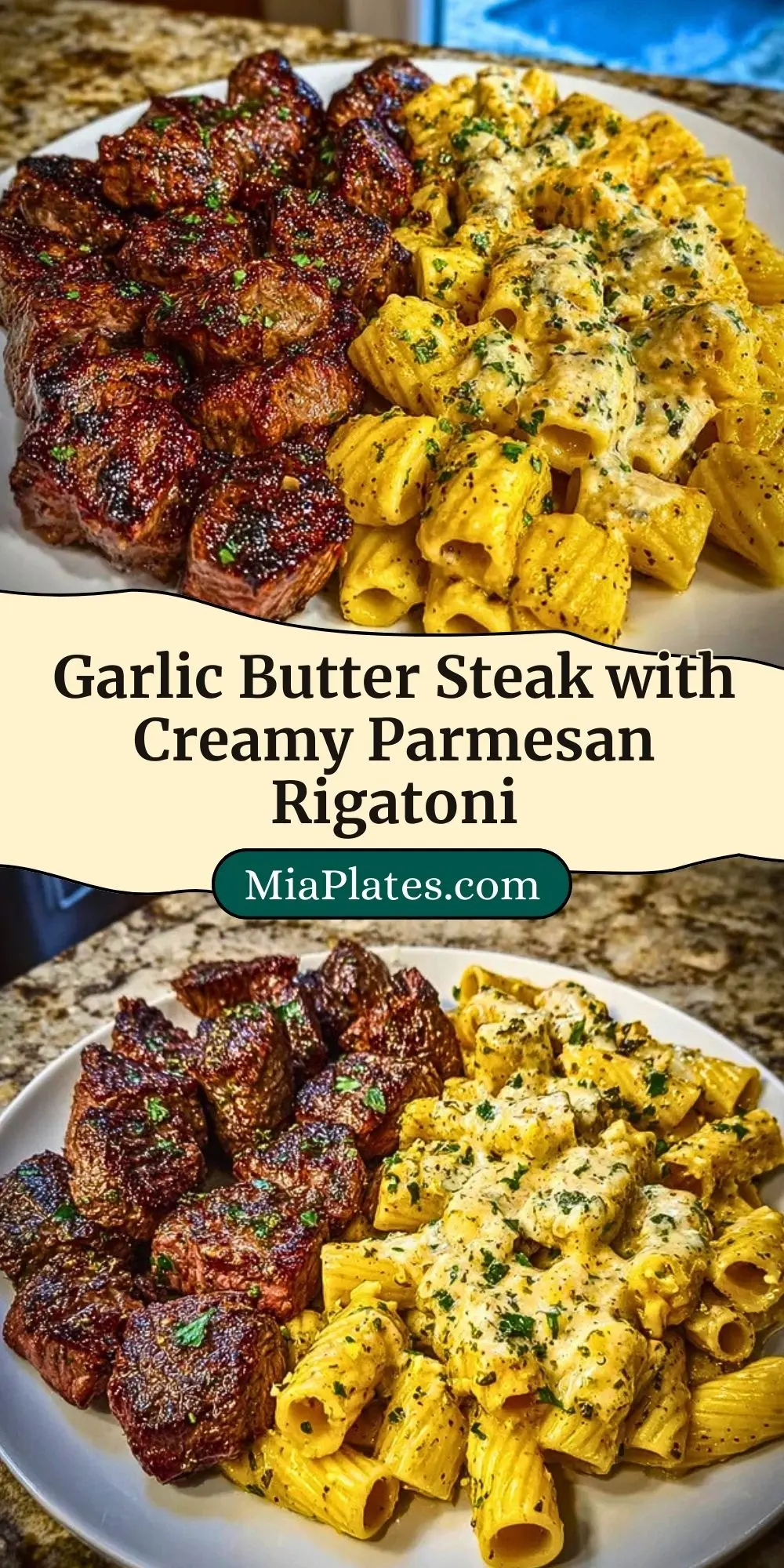 Garlic Butter Steak with Creamy Parmesan Rigatoni Pin 2