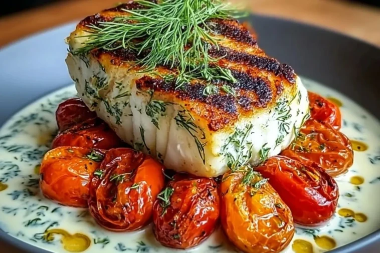 Grilled Cod with Roasted Tomatoes & Creamy Dill Sauce 1