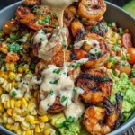 Grilled Shrimp Bowl with Avocado, Corn Salsa & Creamy Sauce 1
