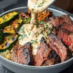 Grilled Steak Bowl with Creamy Sauce & Grilled Zucchini 1